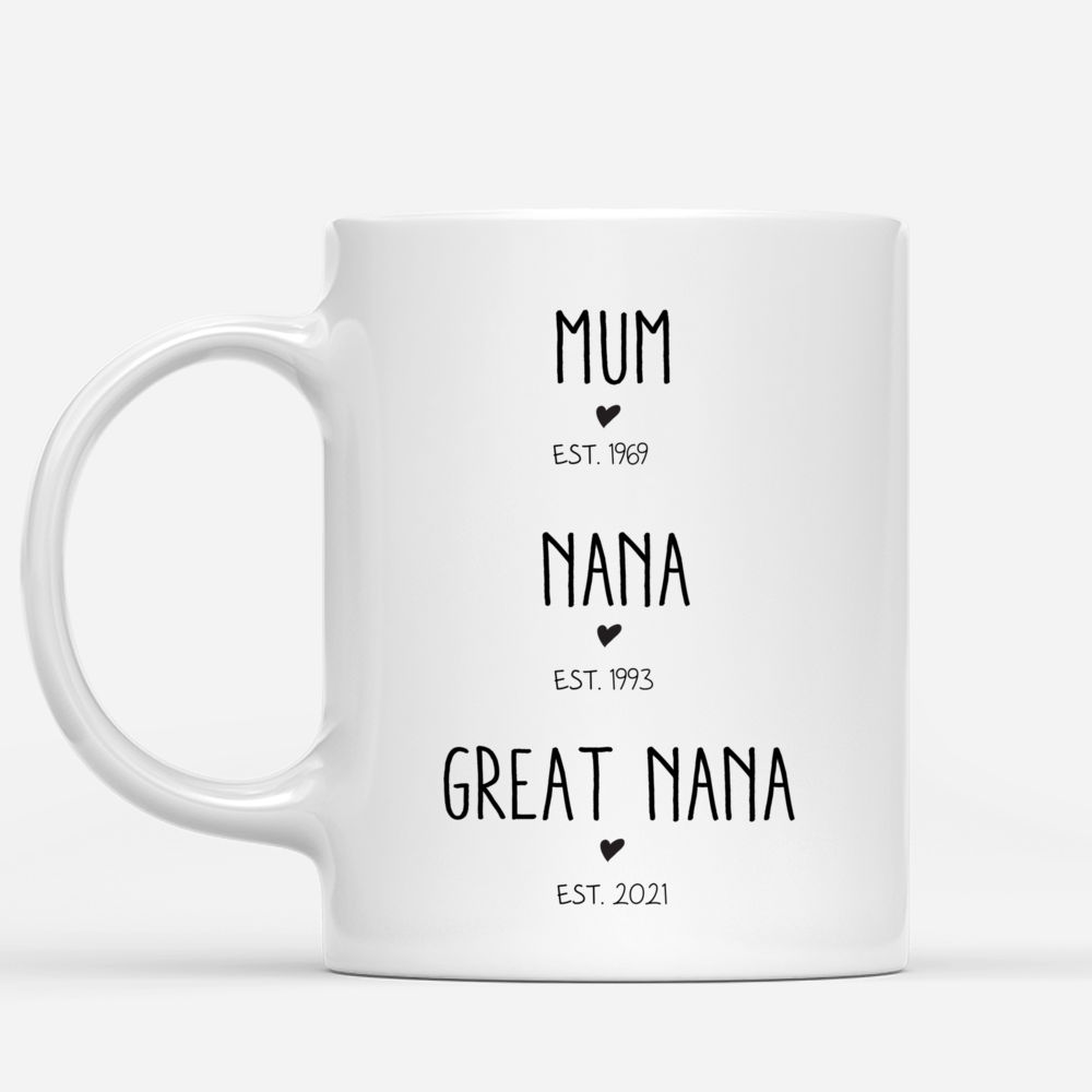 Personalized Mug - Custom Text - First Time Grandma/Great Grandma Gift