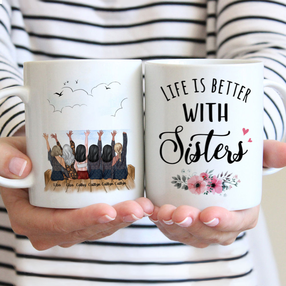 Up to 6 Sisters - Life is better with sisters (Ver 1) - Beach - Personalized Mug