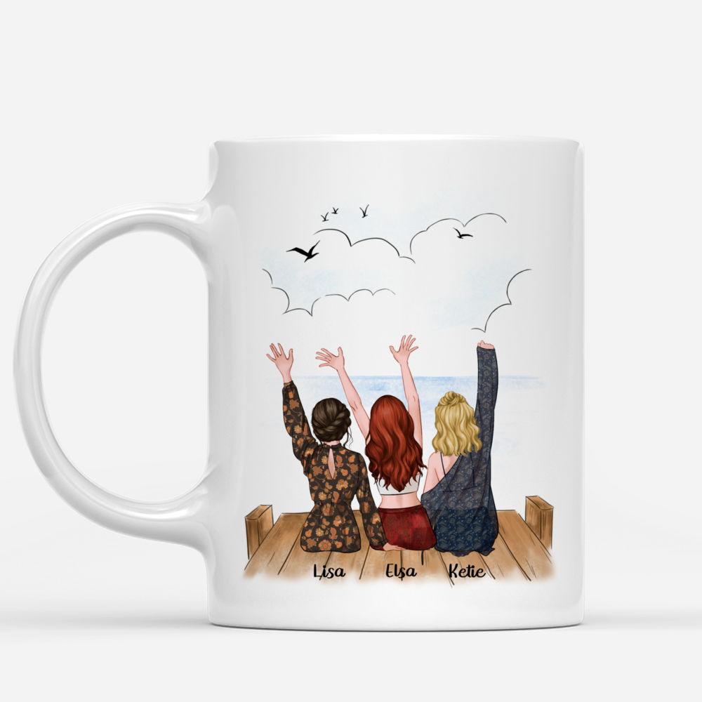 Personalized Mug - Up to 5 Sisters - Side by side or miles apart, Sisters will always be connected by heart - Beach_1