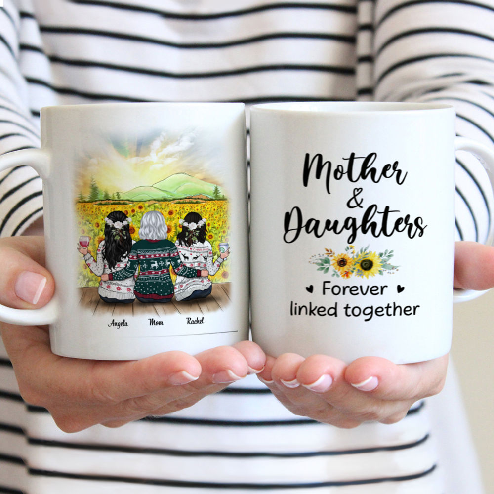 Personalized Mug - Mother & Daughter Sunflower - Mother & Daughters Forever Linked Together