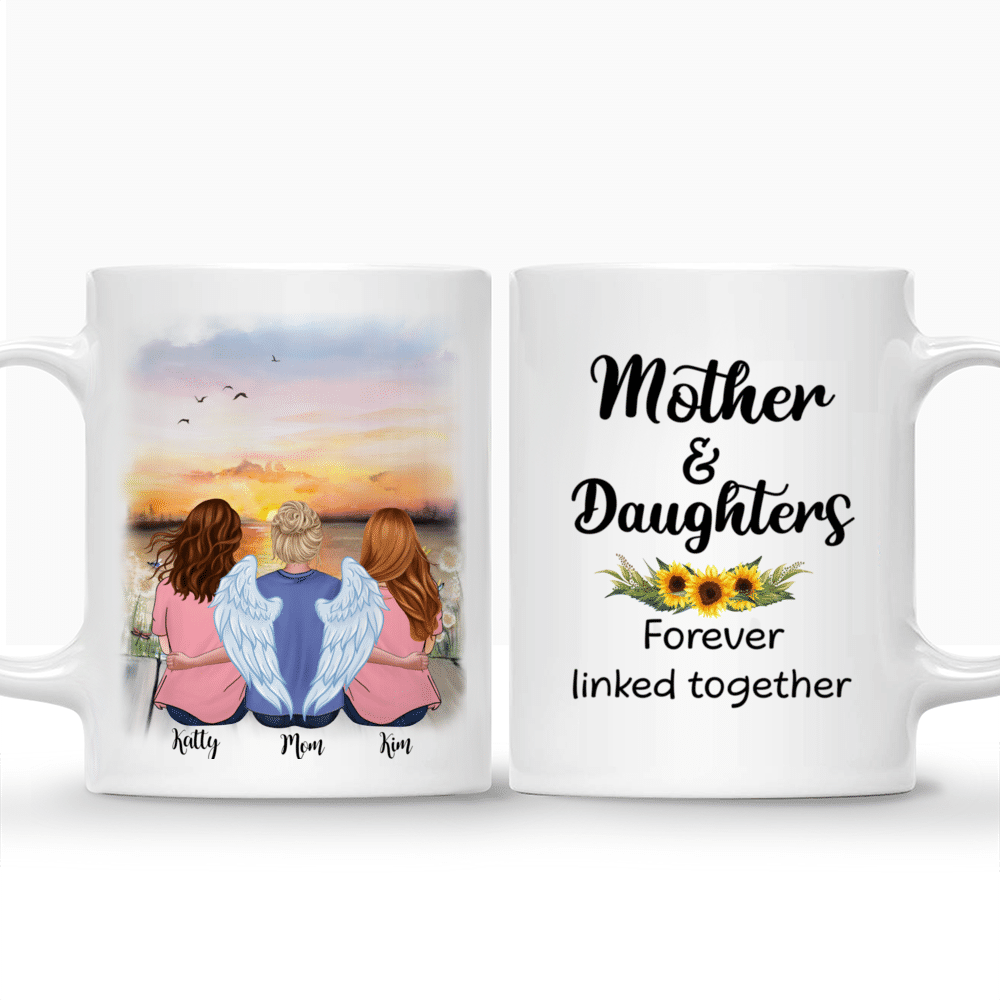 Personalized Mug - Daughters and Mother - Mother And Daughters Forever Linked Together (BG Sunflower_Wing)_3