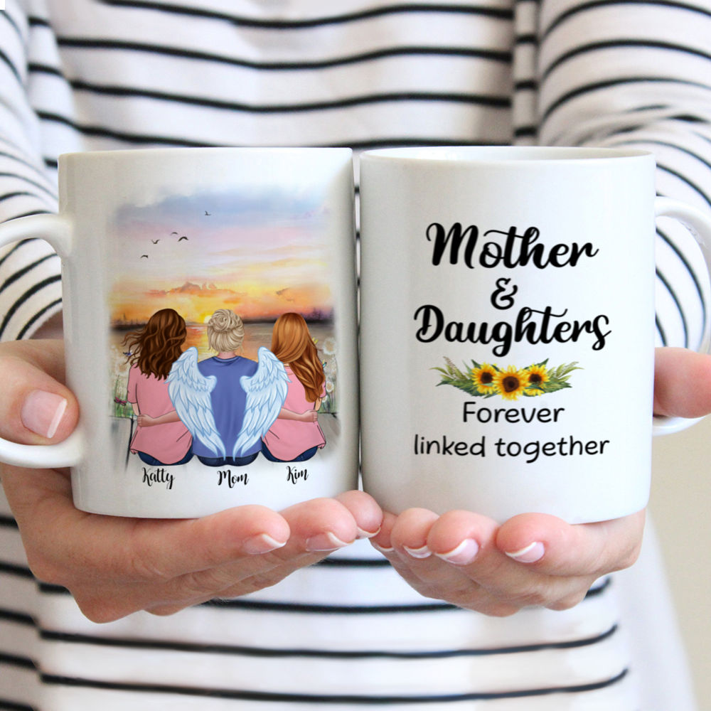 Personalized Mug - Daughters and Mother - Mother And Daughters Forever Linked Together (BG Sunflower_Wing)