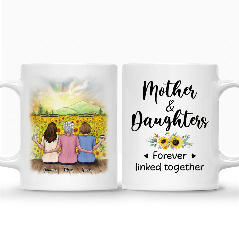 Personalized Mug - Mother & Daughter - Mother & Daughters Forever Linked Together - Sunflower_3