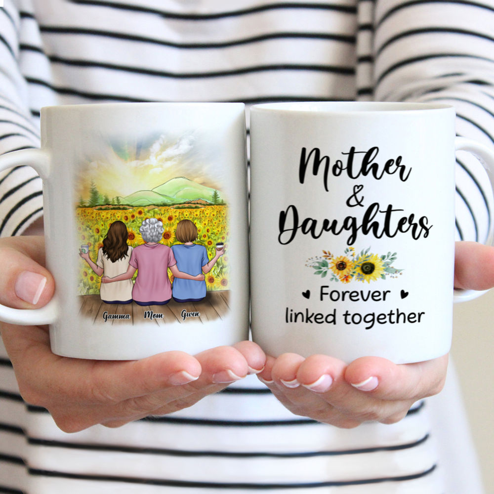 Personalized Mug - Mother & Daughter - Mother & Daughters Forever Linked Together - Sunflower