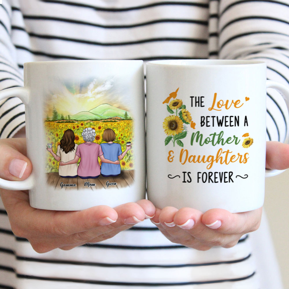 Personalized Mug - Mother & Daughter - The Love Between A Mother And Daughters Is Forever - Sunflower