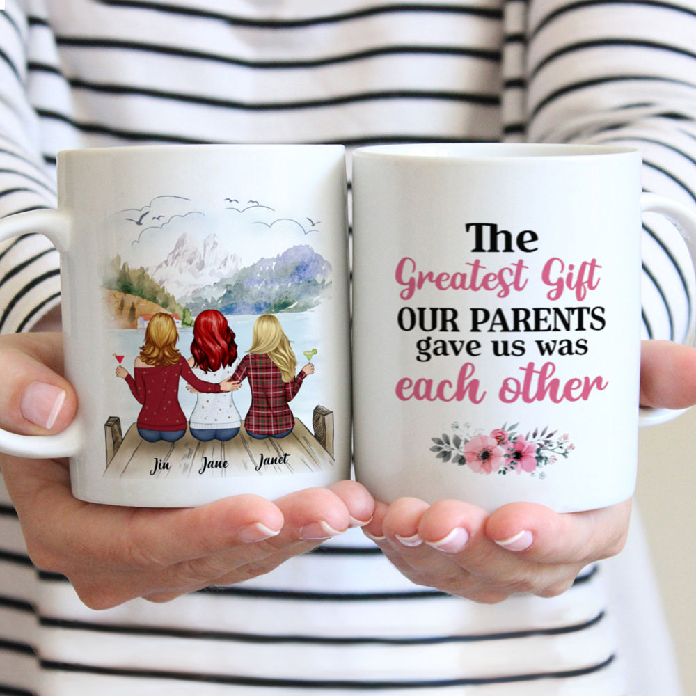 Up to 6 Sisters - The greatest gift our parents gave us was each other (BG mountain 1) - Red - Personalized Mug