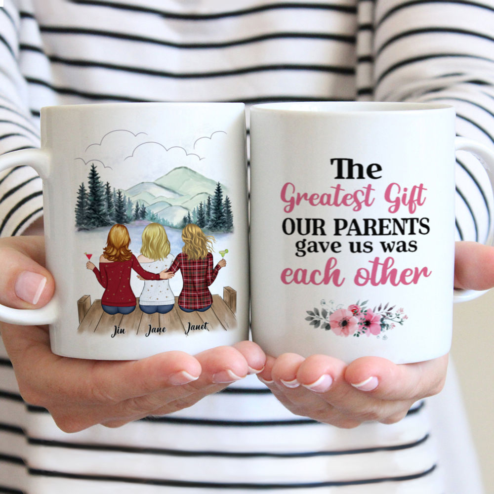 Personalized Mug - Up to 6 Sisters - The greatest gift our parents gave us was each other (BG mountain 2) - Red