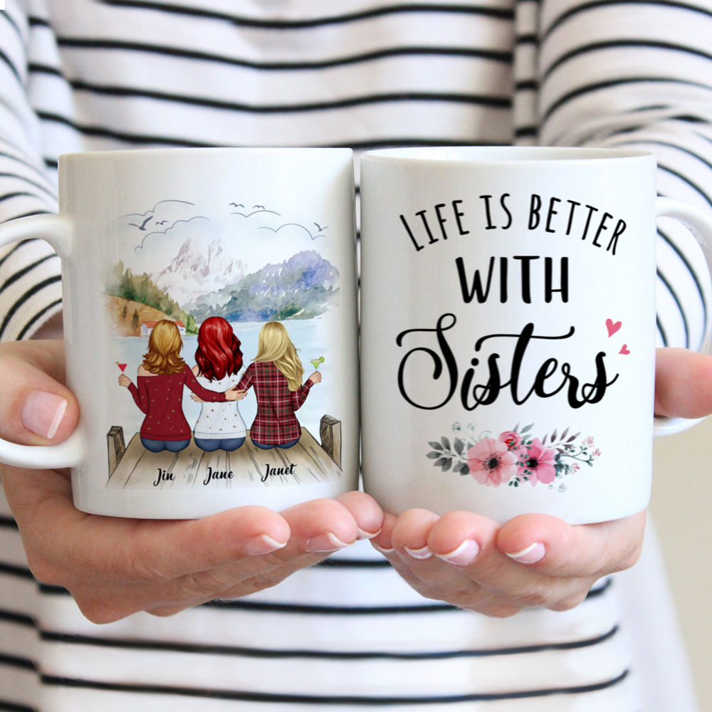 Personalized Mug - Up to 6 Sisters - Life is better with sister (BG mountain 1) - Red