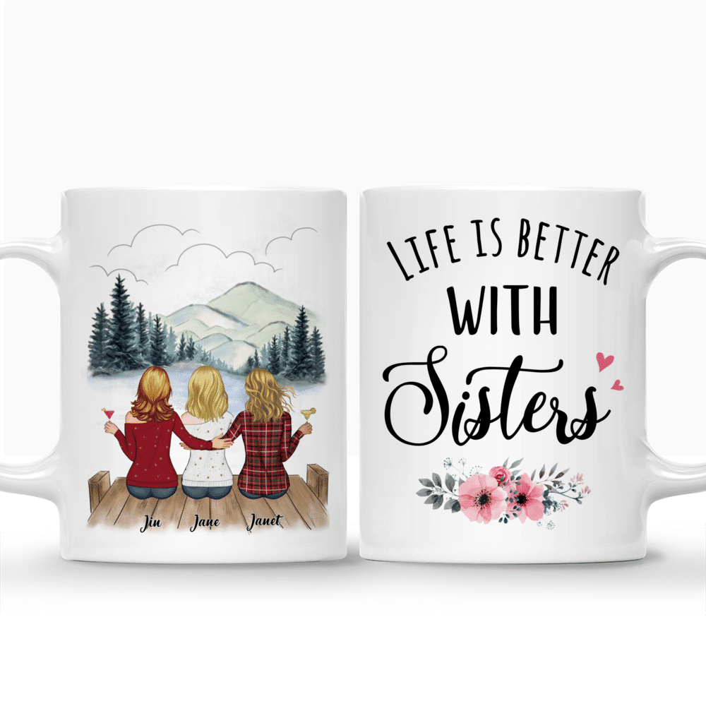 Personalized Mug - Up to 6 Sisters - Life is better with sister (BG mountain 2) - Red_3