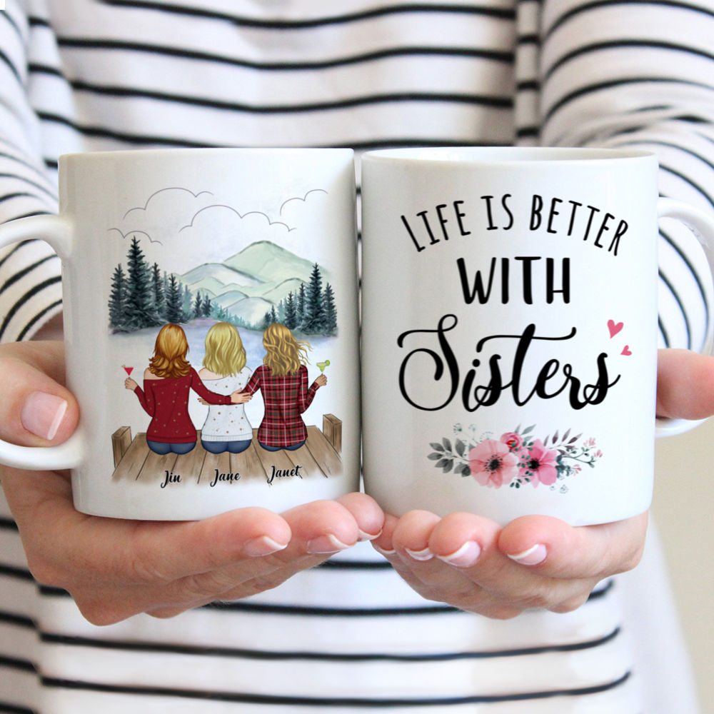 Personalized Mug - Up to 6 Sisters - Life is better with sister (BG mountain 2) - Red