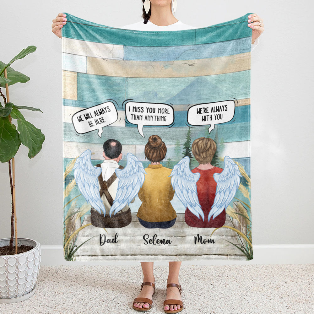 Personalized Blanket - Family Memorial - I Miss You More Than Anything Dad & Mom (Up to 3) - Gifts For Dad, Mom