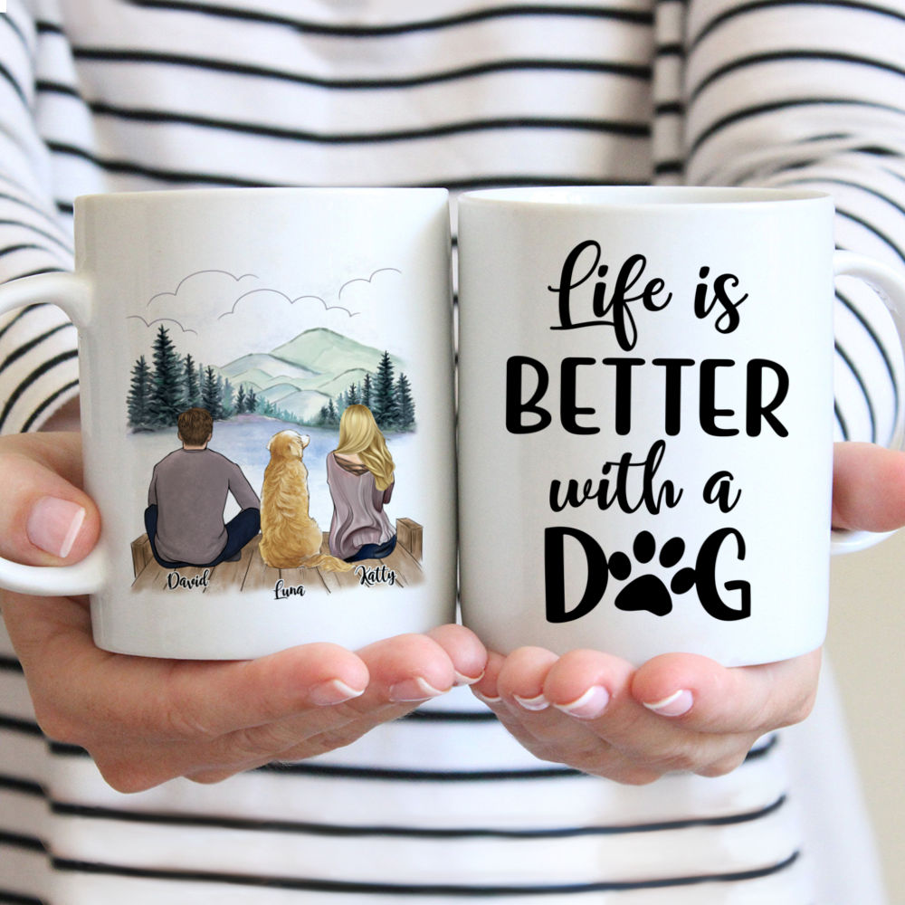 Couple and Dog - Life Is Better With A Dog (Custom Mugs - Dog Lover Gifts,  Gifts For Couples)