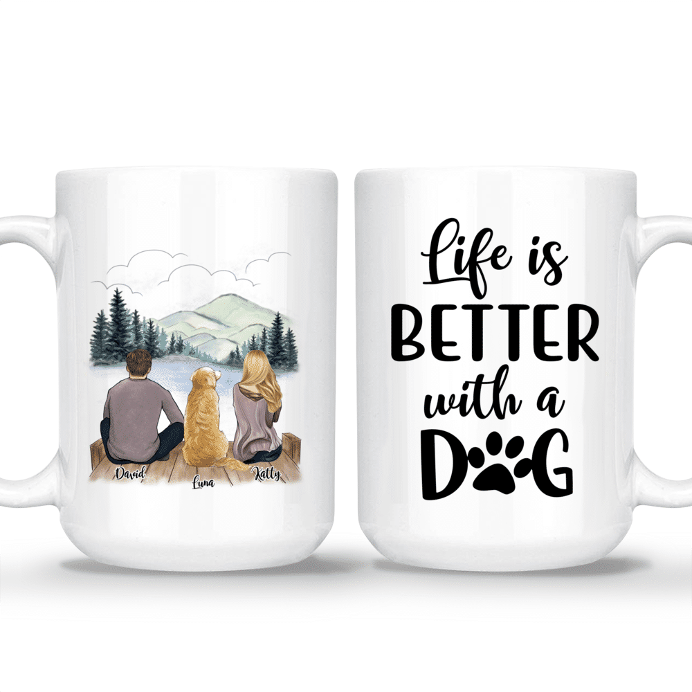 Couple and Dog - Life Is Better With A Dog (Custom Mugs - Dog Lover Gifts,  Gifts For Couples)