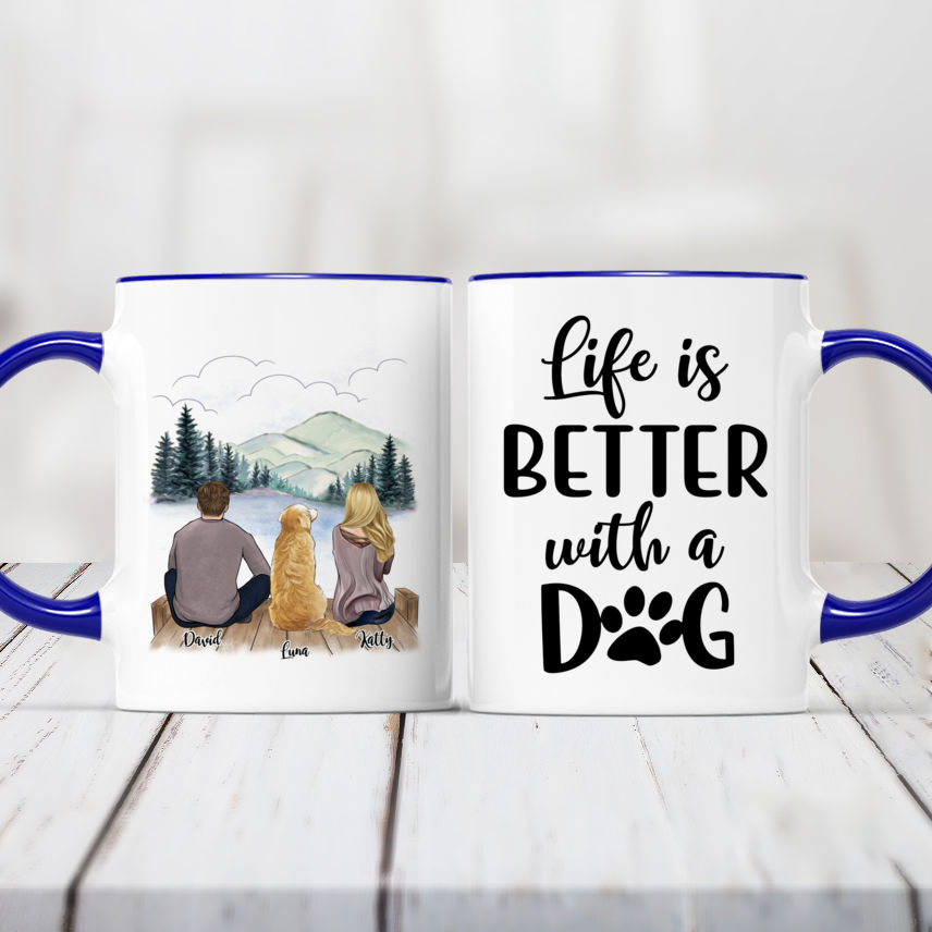 Couple and Dog - Life Is Better With A Dog (Custom Mugs - Dog Lover Gifts,  Gifts For Couples)