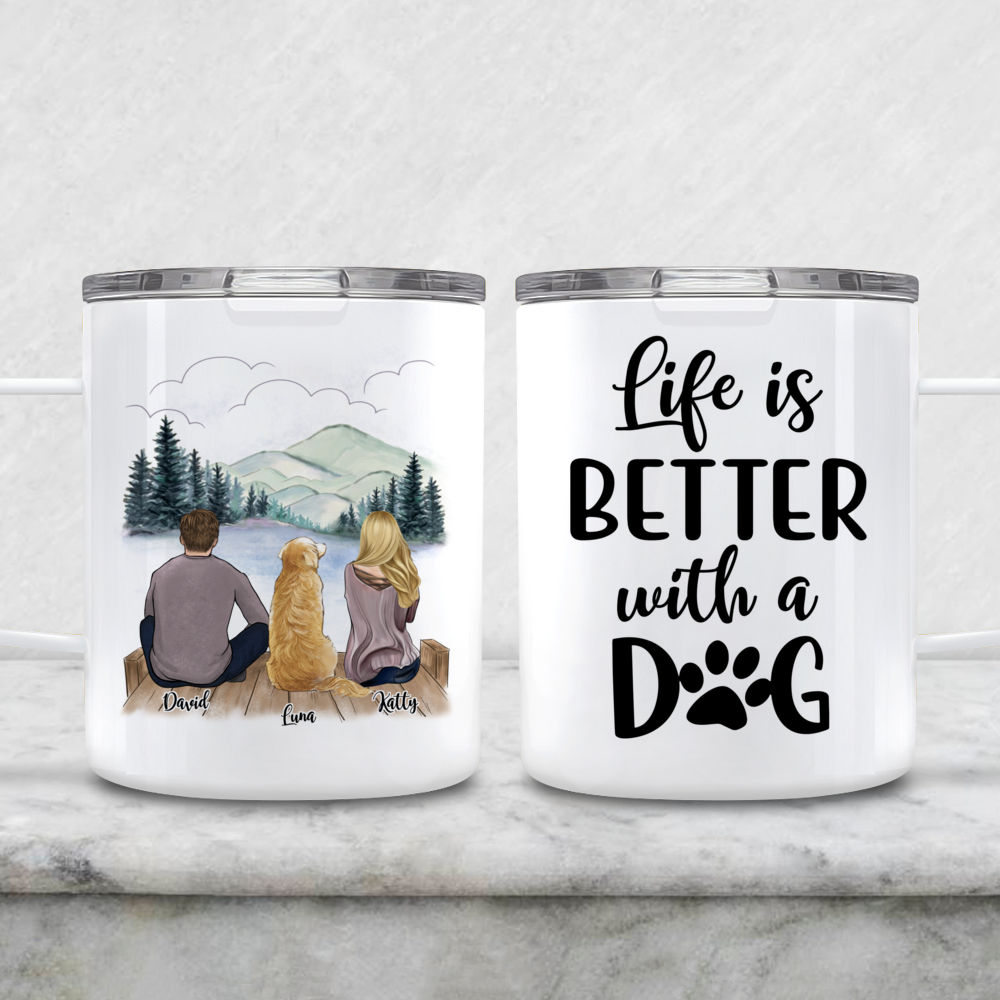 Couple and Dog - Life Is Better With A Dog (Custom Mugs - Dog Lover Gifts,  Gifts For Couples)