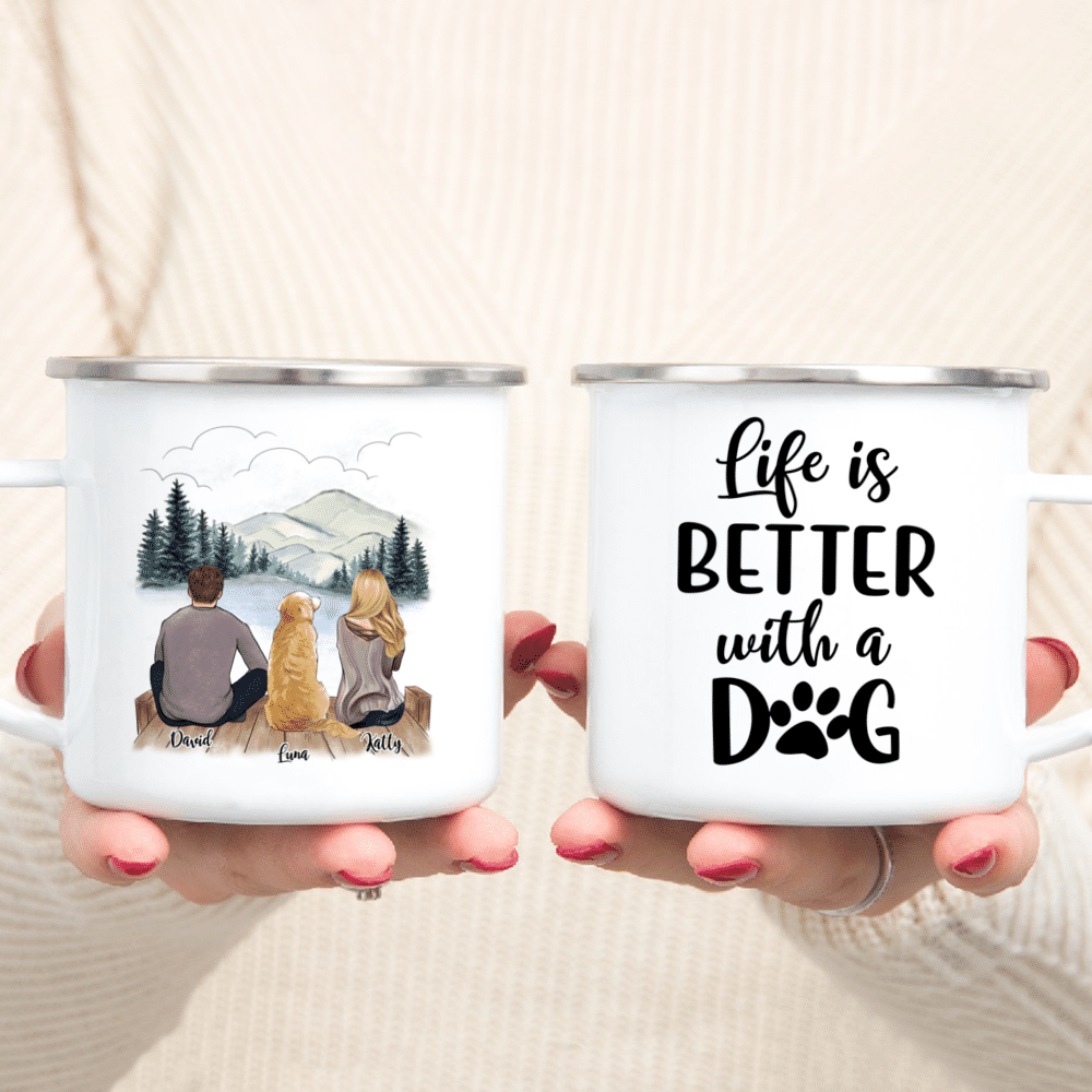 Couple and Dog - Life Is Better With A Dog (Custom Mugs - Dog Lover Gifts,  Gifts For Couples)