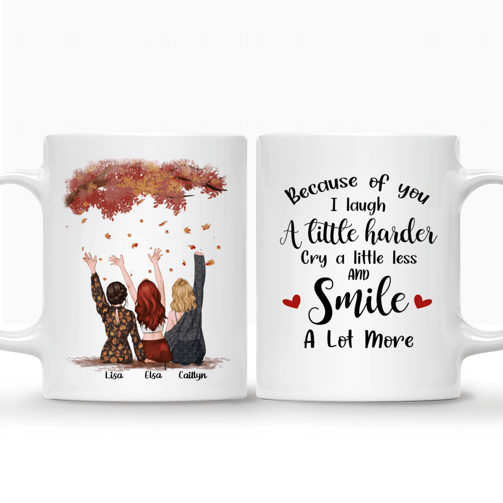 Up to 5 Girls - Because Of You I Laugh A Little Harder Cry A Little Less And Smile A Lot More (Yellow) - Personalized Mug_3