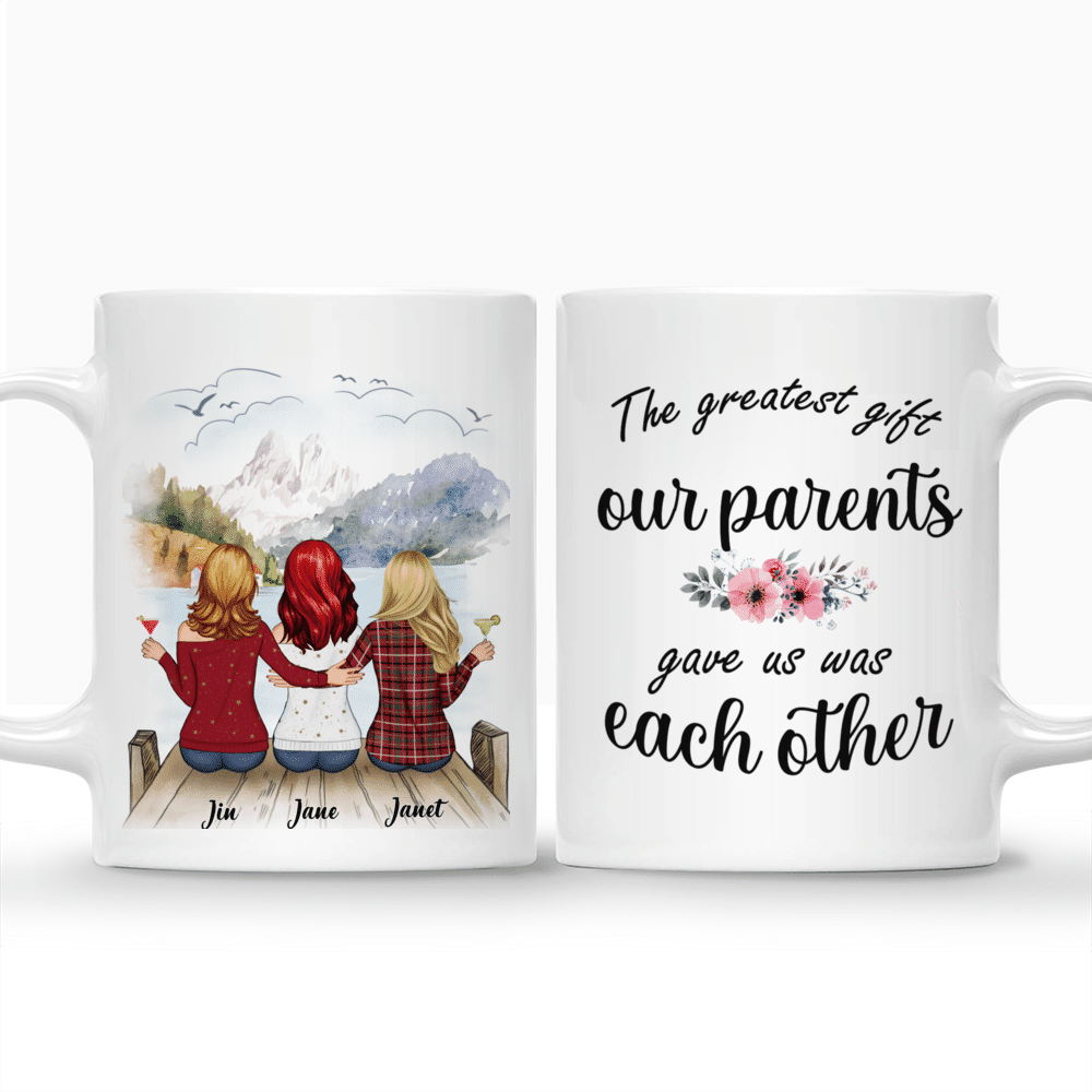 Personalized Mug - Up to 6 Sisters - The greatest gift our parents gave us was each other (BG mountain 1.1) - Red_3