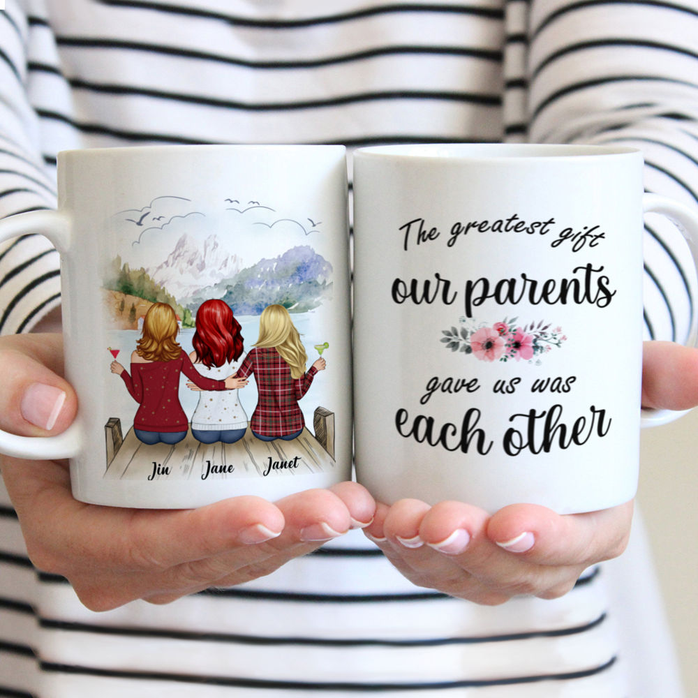 Up to 6 Sisters - The greatest gift our parents gave us was each other (BG mountain 1.1) - Red - Personalized Mug