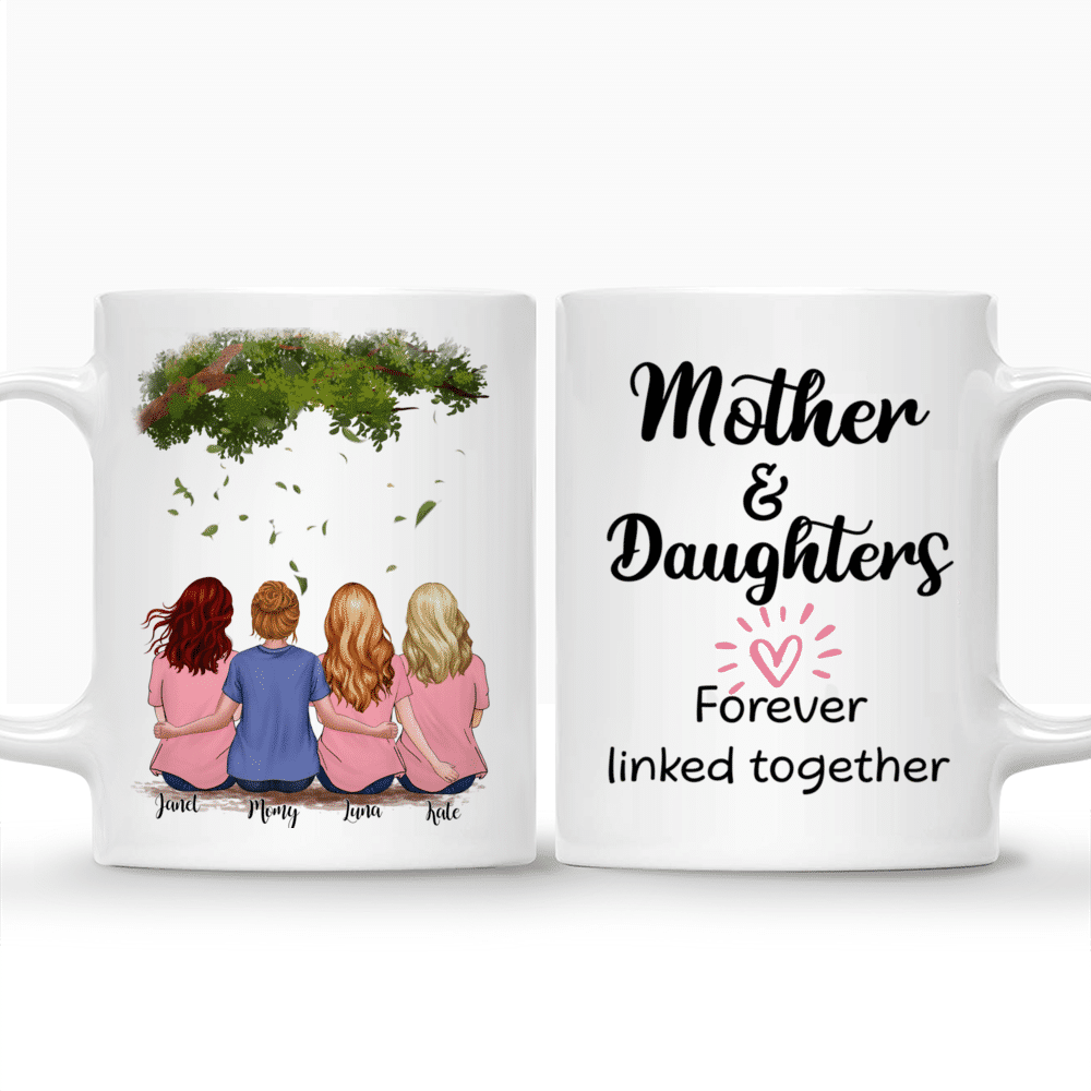 Personalized Mug - Mother & Daughter - Mother And Daughters Forever Linked Together (Green tree )_3
