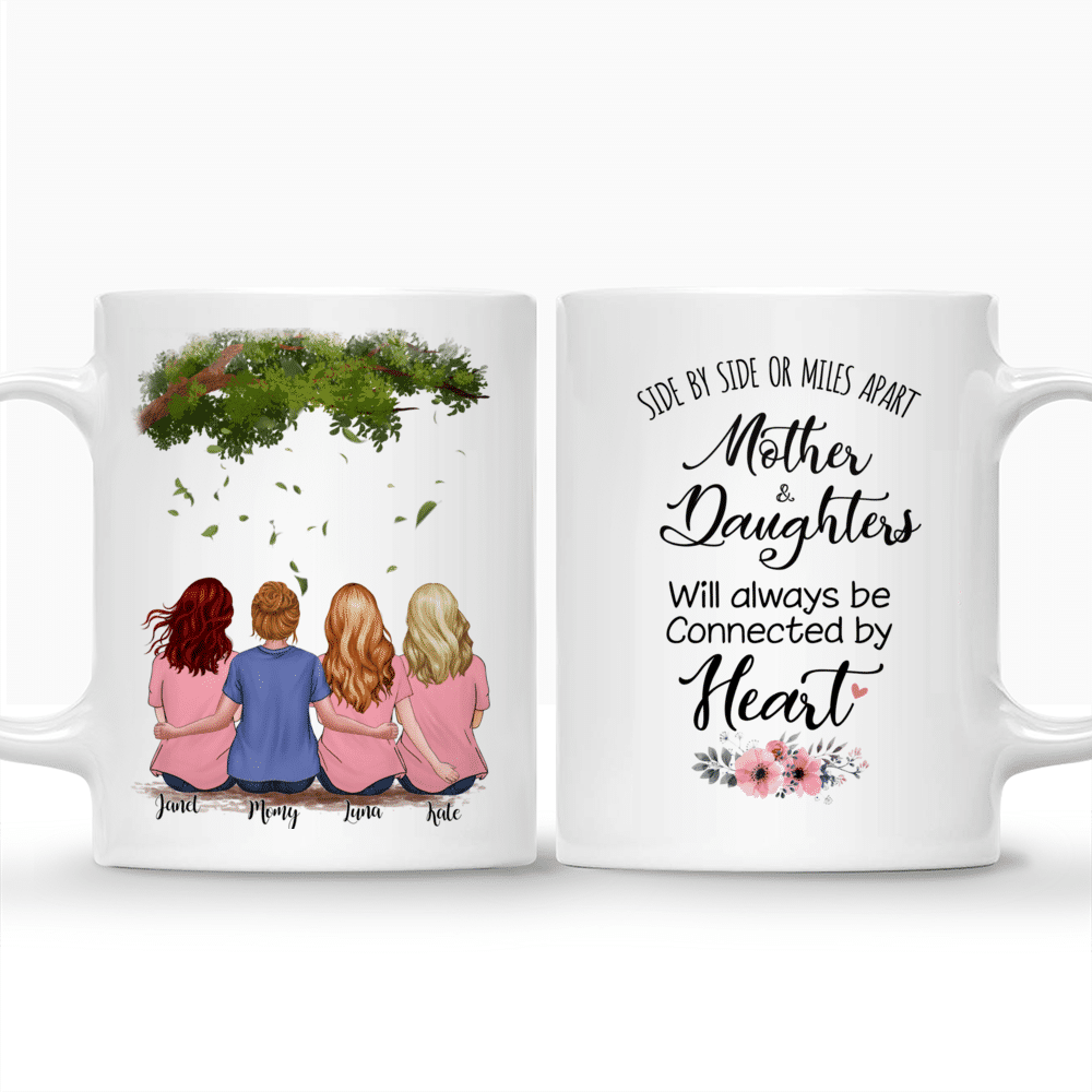 Personalized Mug - Mother & Daughter - Side by side or miles apart, Mother and Daughter will always be connected by heart (Green tree )_3