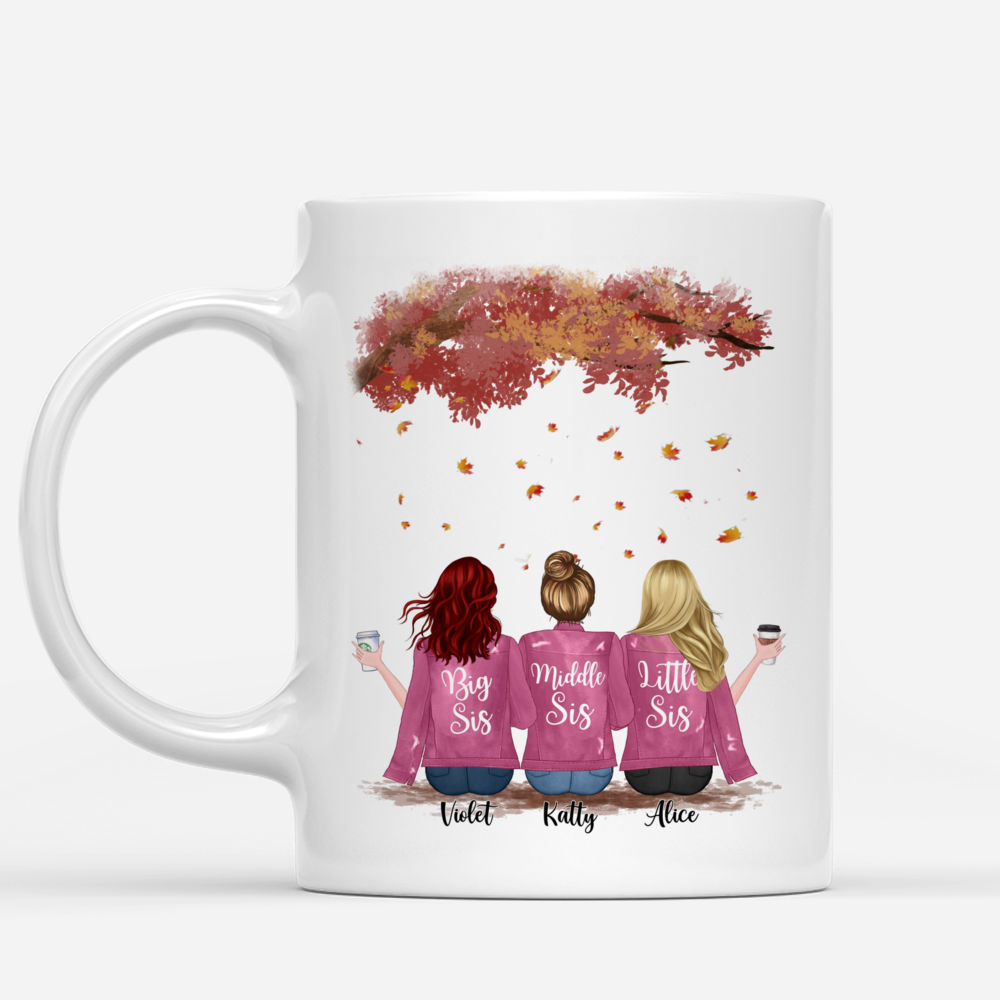Personalized Mug - Up to 5 Sisters - Side by side or miles apart, Sisters will always be connected by heart (3311)_1