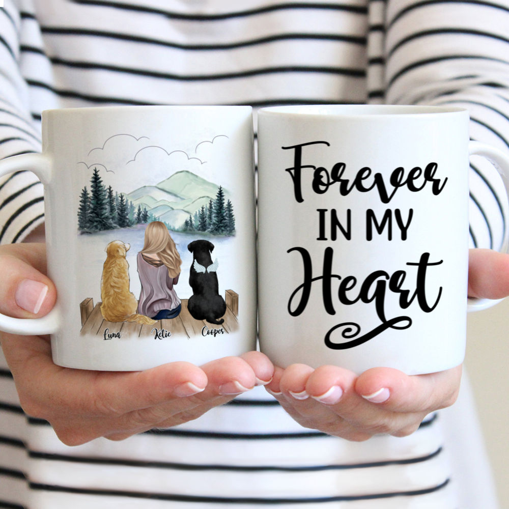 Personalized Mug - Girl and Dogs - Forever In My Heart - Up to 4 dogs