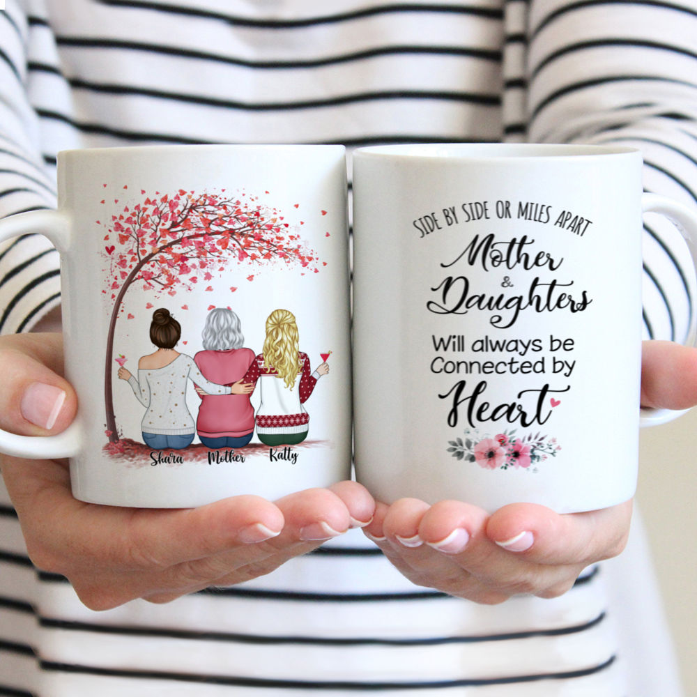 Personalized Mug - Mother & Daughter - Side by side or miles apart, Mother and Daughter will always be connected by heart (Love tree) - Red