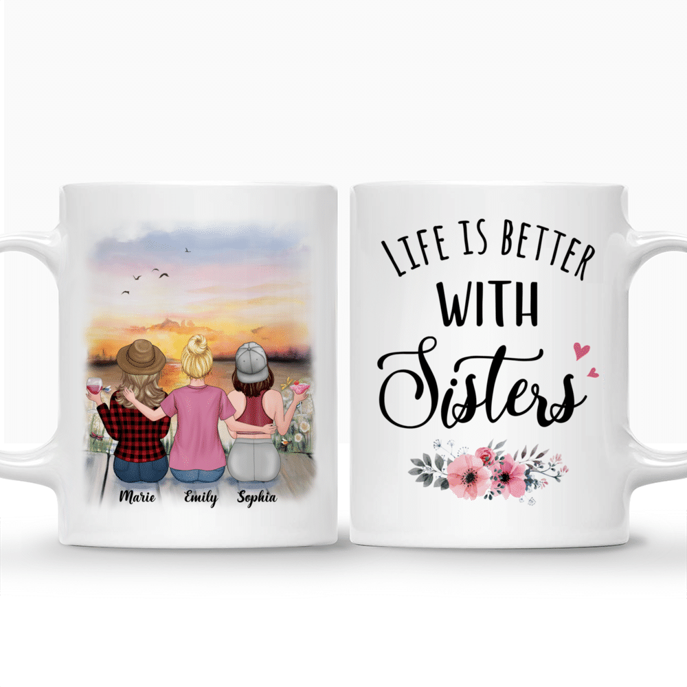 Personalized Mug - Up to 5 Girls - Besties Mug Sunset - Life Is Better With Sisters_3