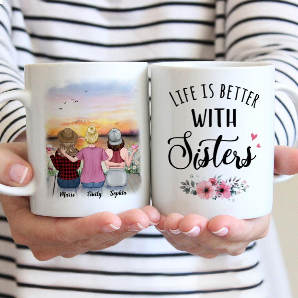 Personalized Mug - Up to 5 Girls - Besties Mug Sunset - Life Is Better With Sisters