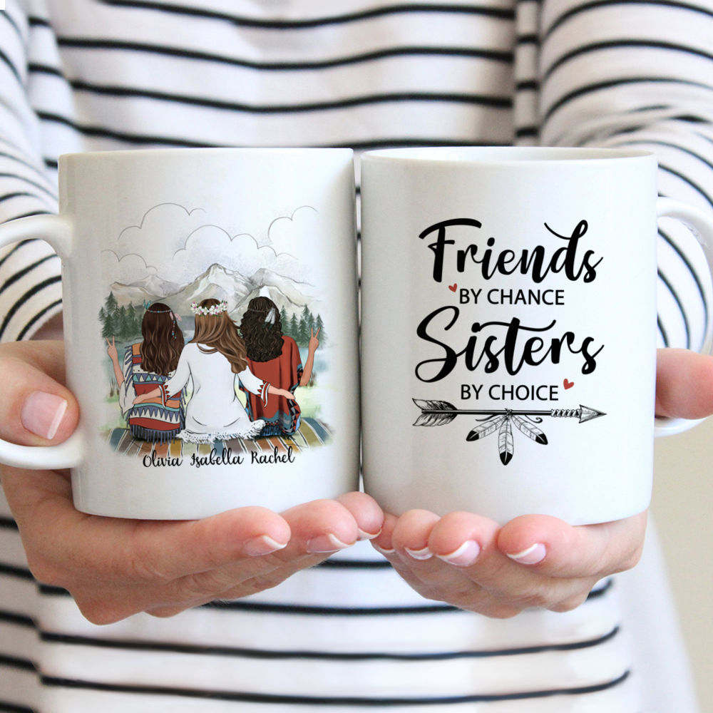 Personalized Mug - Boho Hippie Bohemian Three Girls - Friends By Chance Sisters By Choice