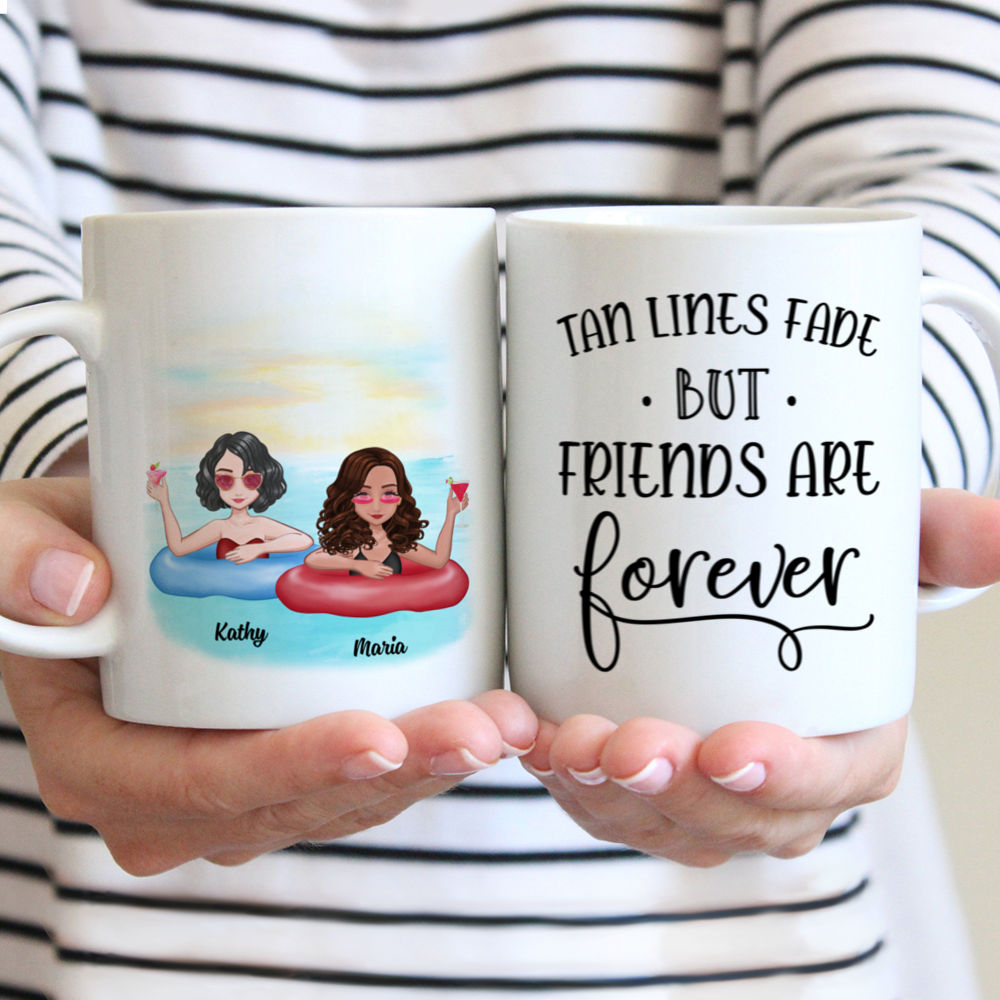 Personalized Mug - Funny Swimming - Tan Lines Fade, But Friends Are Forever