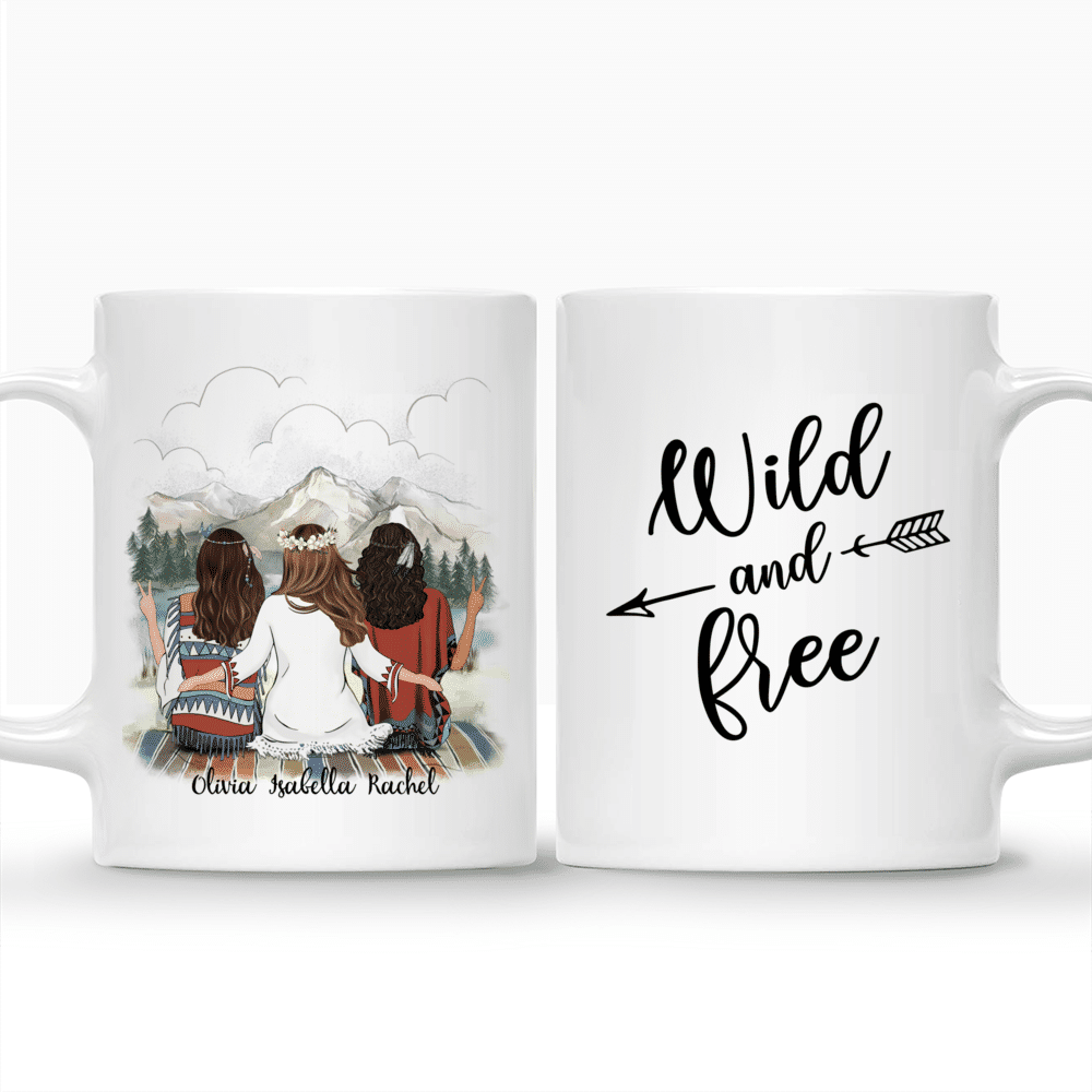 Boho Hippie Bohemian Three Girls - Wild & Free - Personalized Mug_3