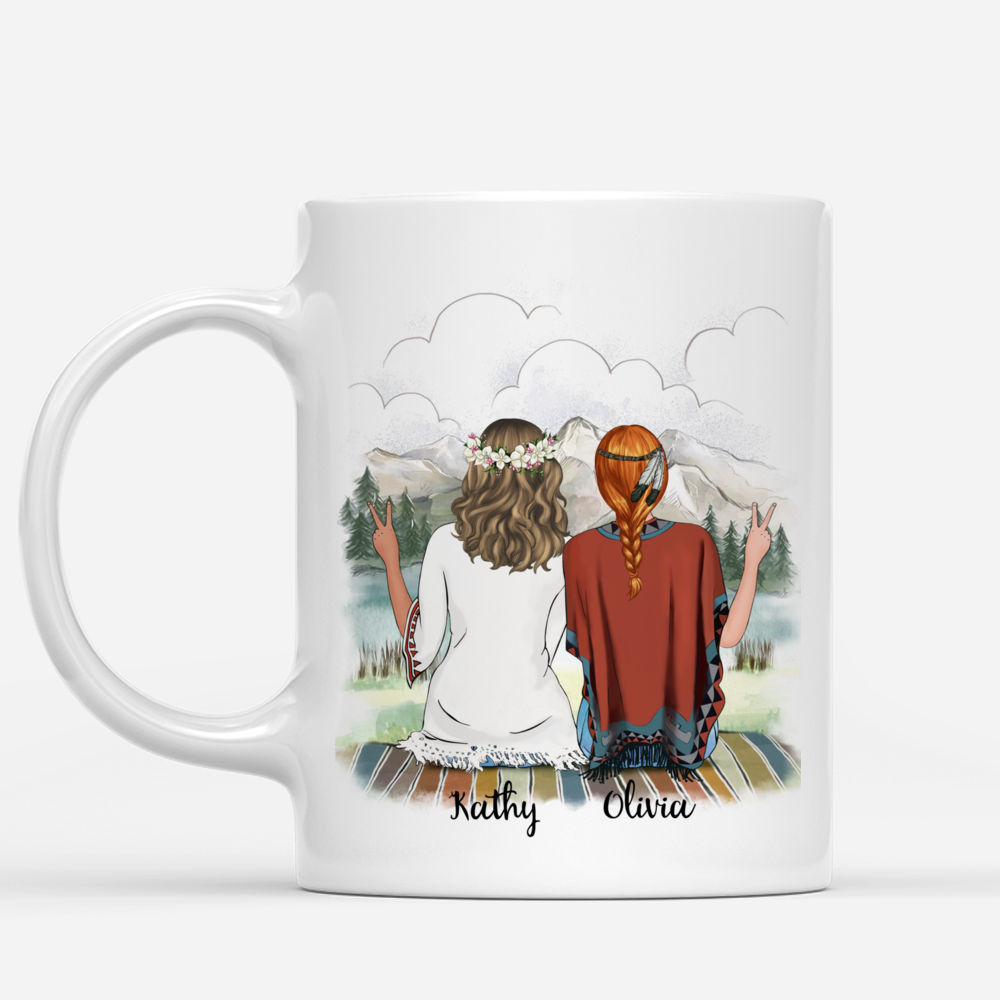 Personalized Mug - Boho Hippie Bohemian Two Girls - Chance Made Us friends But The Fun And Laughter Made Us Sisters_1