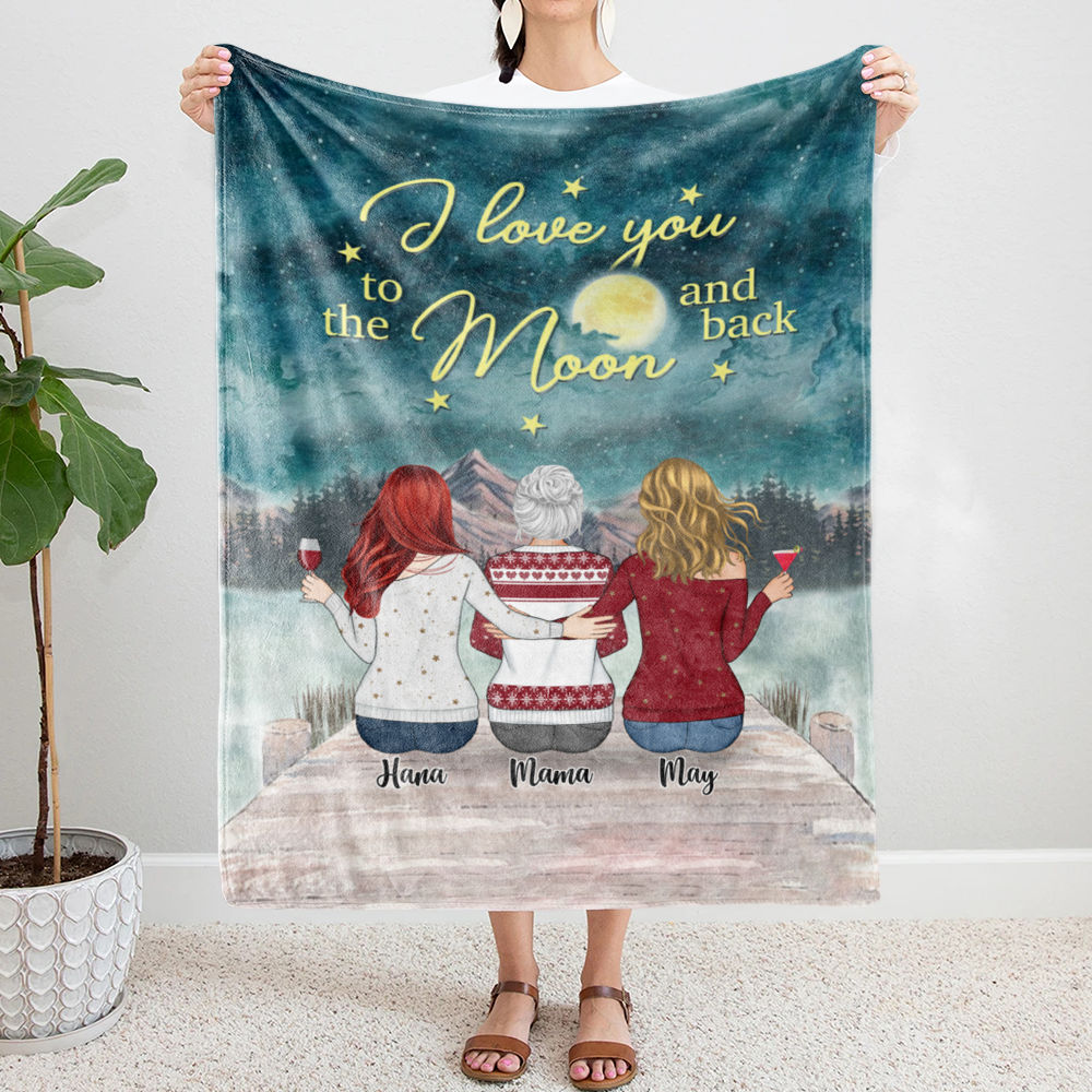 Personalized Blanket - Mother & Daughter - I love you to the moon and back - Blanket (Up to 5 Woman)