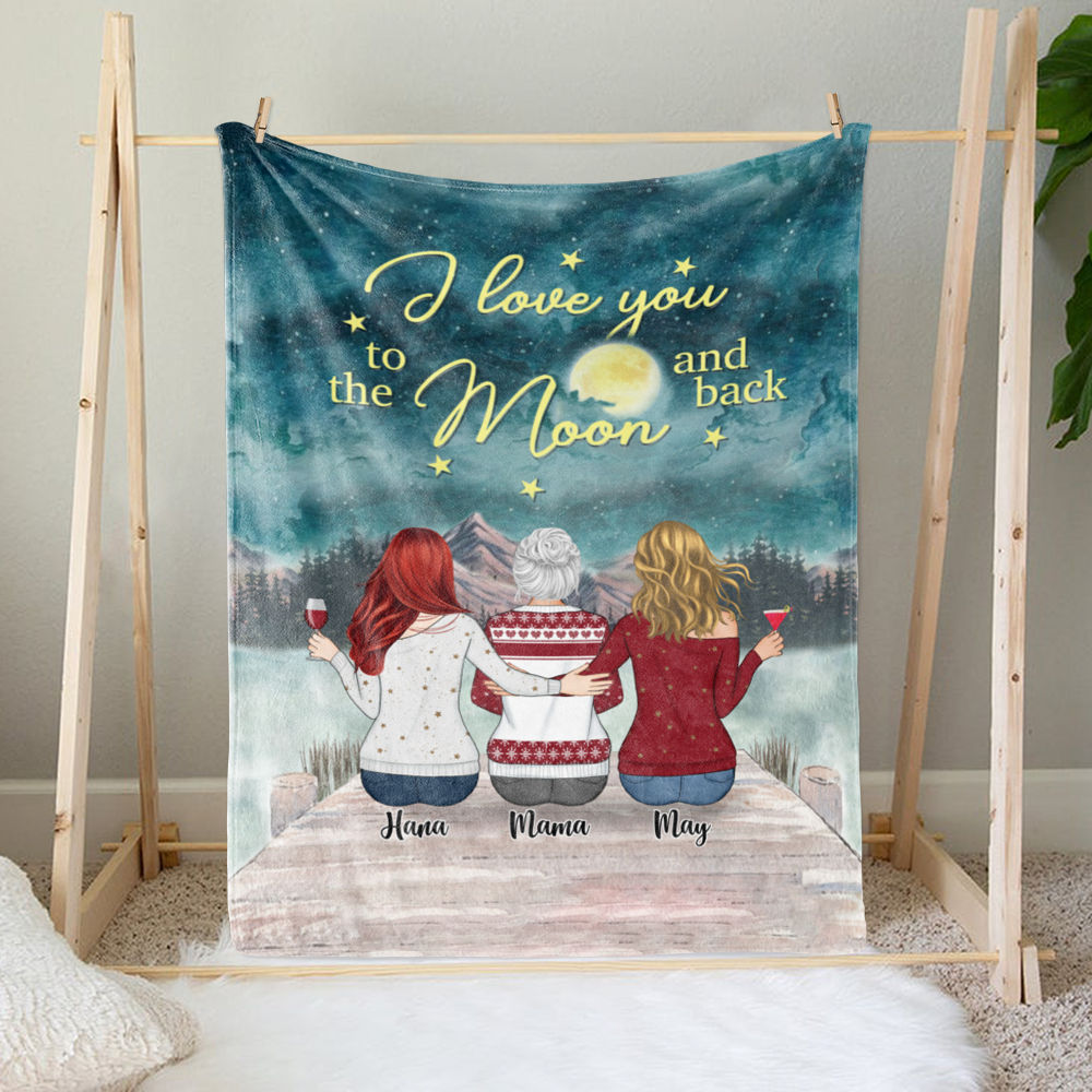 Personalized Blanket - Mother & Daughter - I love you to the moon and back - Blanket (Up to 5 Woman)_1