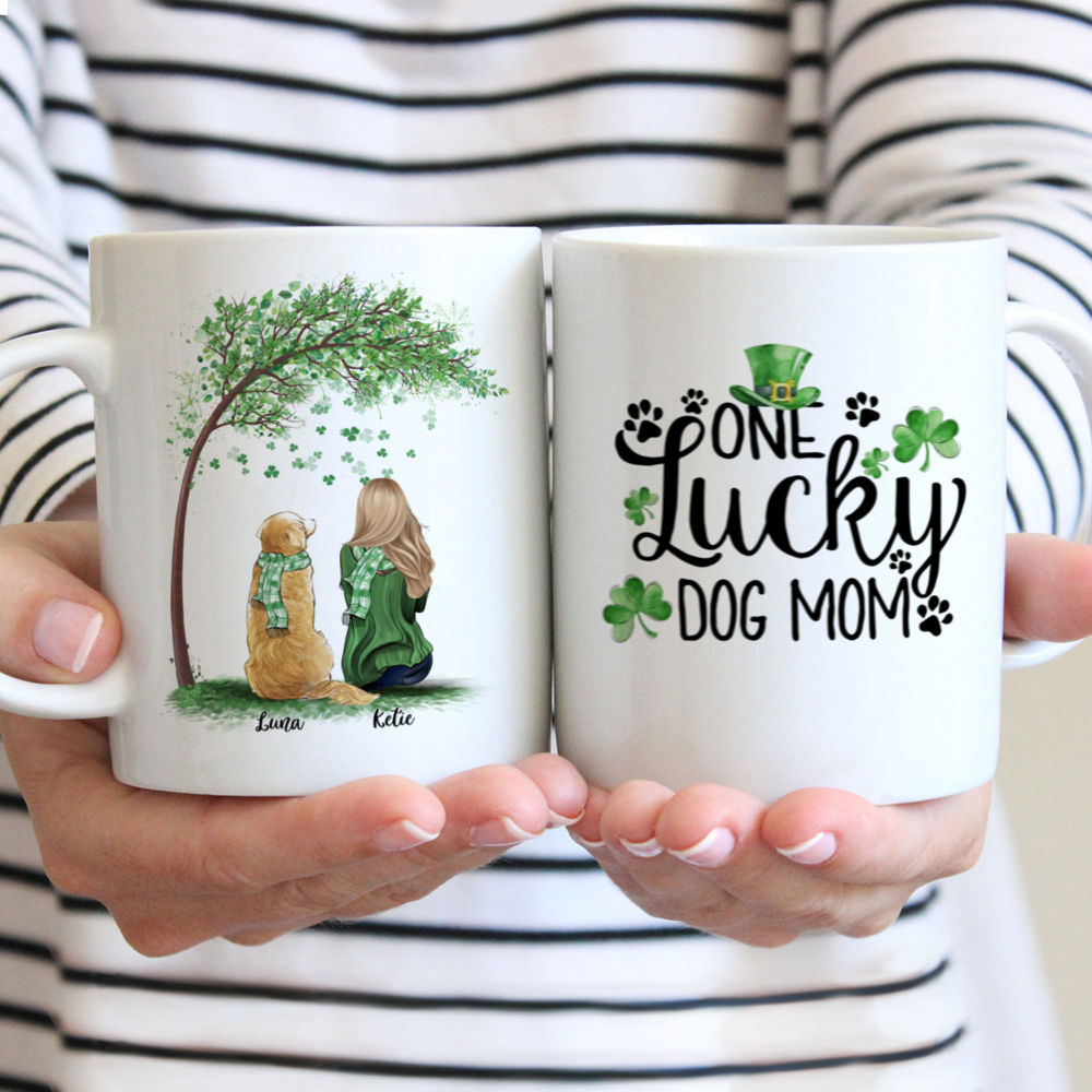 Personalized Mug - Girl and Dogs - One Lucky Dog Mom