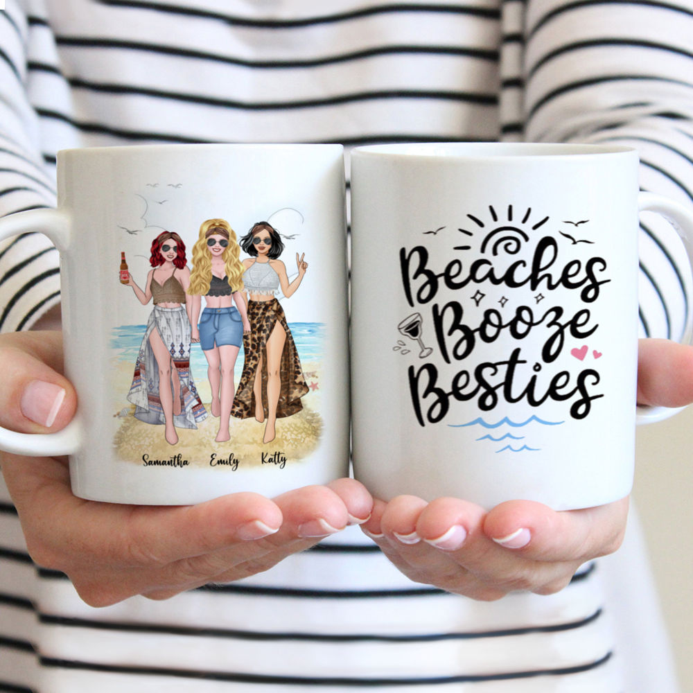 Up to 5 Girls - Beaches Booze and Besties (Beach) - Personalized Mug