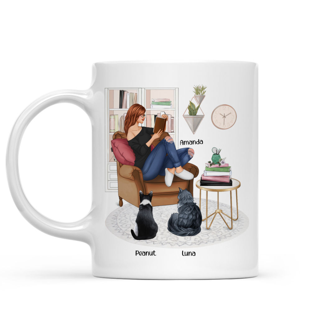 Personalized Mug - Reading Girl - Just a queen who loves books and cats_1