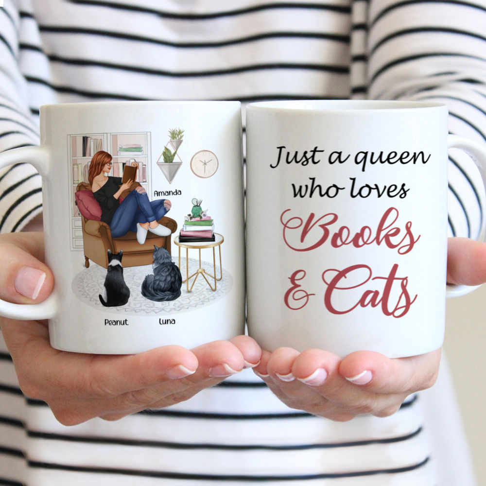 Personalized Mug - Reading Girl - Just a queen who loves books and cats