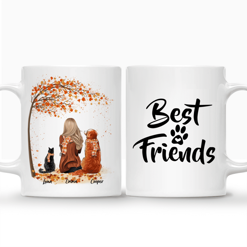 Personalized Mug - Girl and Dogs and Cats Autumn - Best Friends_3