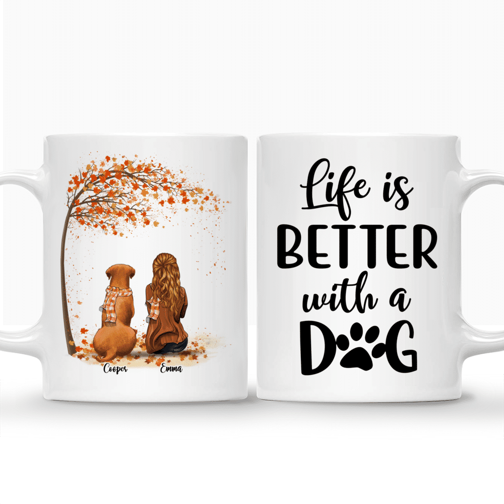 Personalized Mug - Girl and Dogs Autumn - Life Is Better With A Dog_3