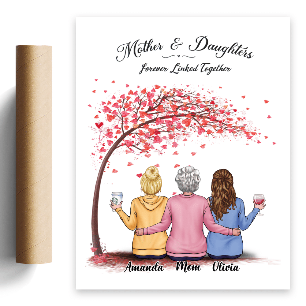 Personalized Love Tree Canvas - Mother & Daughters Forever Linked Together