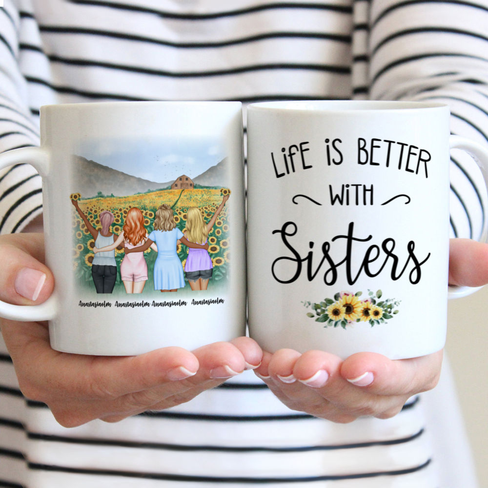 Personalized Mug - Sunflowers Besties (3455) - Life Is Better With Sisters