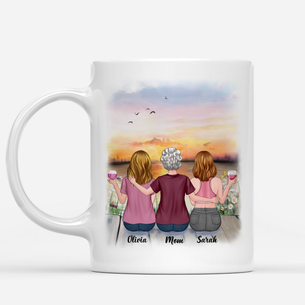 Mother & Children - Sunset - Mother And Daughters Forever Linked Together - Personalized Mug_1