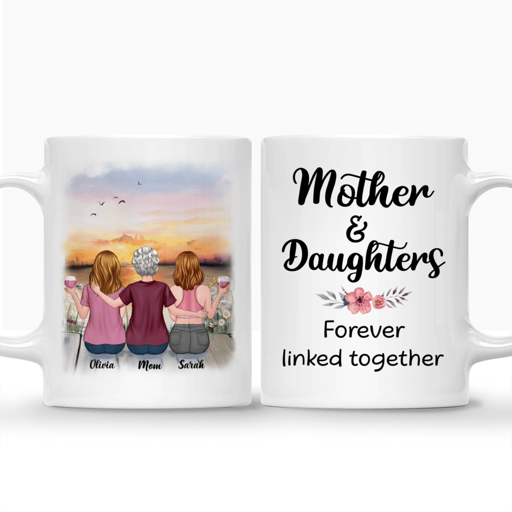 Personalized Mug - Mother & Children - Sunset - Mother And Daughters Forever Linked Together_3