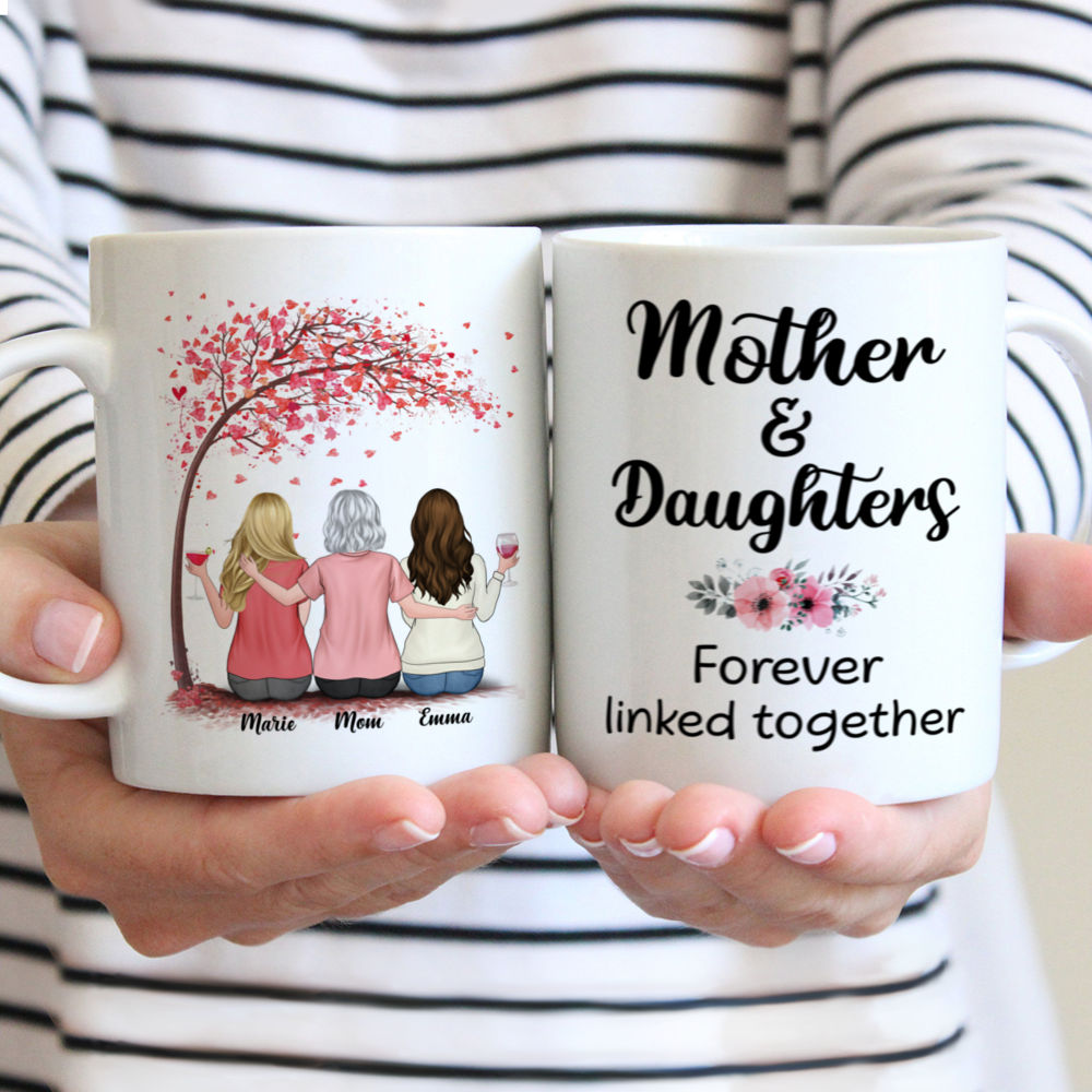 Personalized Mug - Mother & Daughters - Mother & Daughters forever linked together (3605) - Mother's Day Gift For Mom, Gift For Daughters