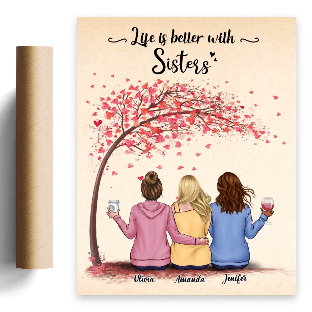 Love Tree Poster 2 - Life Is Better With Sisters - Personalized Poster