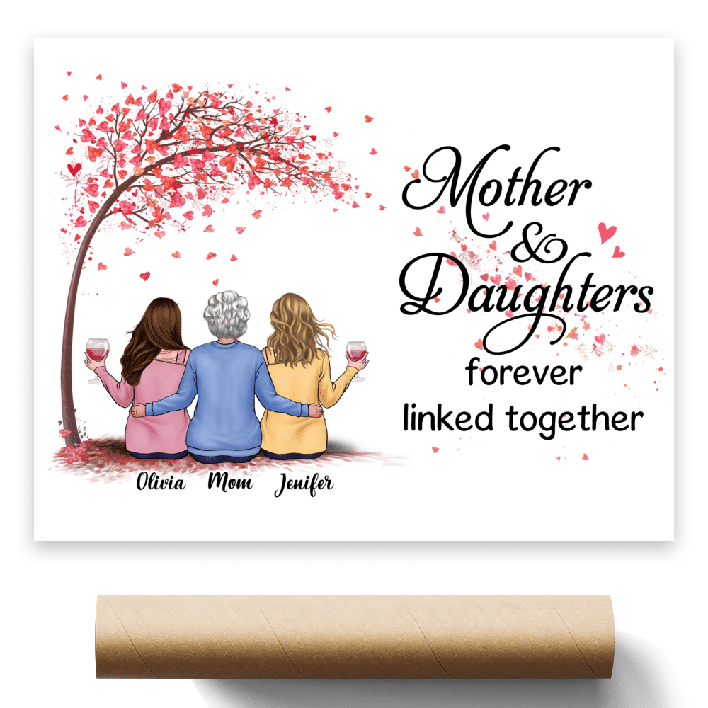 Personalized Poster - Landscape Poster - Mother and Daughters Forever Linked Together