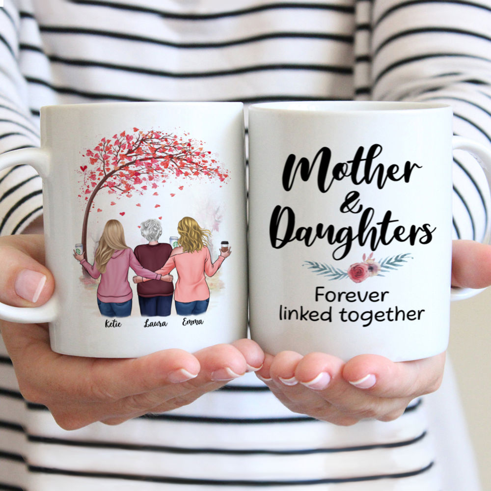 Personalized Mug - Mother & Daughter Forever Linked Together - Love 2